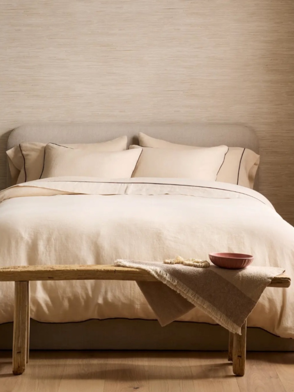 European Linen Piped Duvet Cover Oat/Espresso King Quince